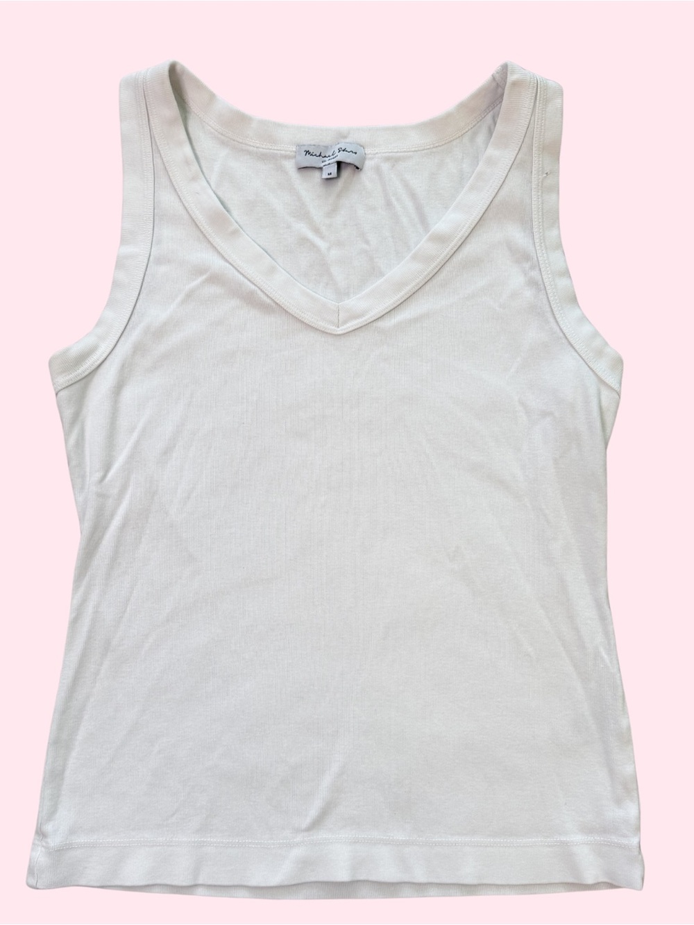 Michael Stars White V-Neck Cotton Tank Top